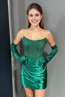 AABEI DRESS New Homecoming Dress Bateau Strapless Lace Appliques Empire Fitted Pleated Temperament Short Prom Dresse(no glove)