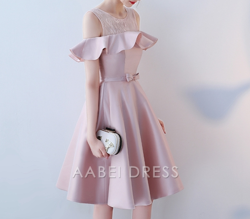 AABEI DRESS New Homecoming Dress Elegant A-line Round Neck Sleeveless Off-the-Shoulder Ruched Sash Bow Short Prom Dresse