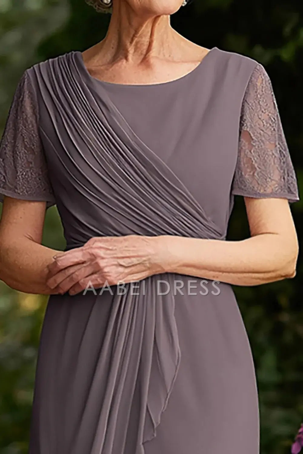 AABEI DRESS Mother Of The Bride Dress Ruched Short Skirt Chiffon Lace Short Sleeve Retro Formal Wear Dresse
