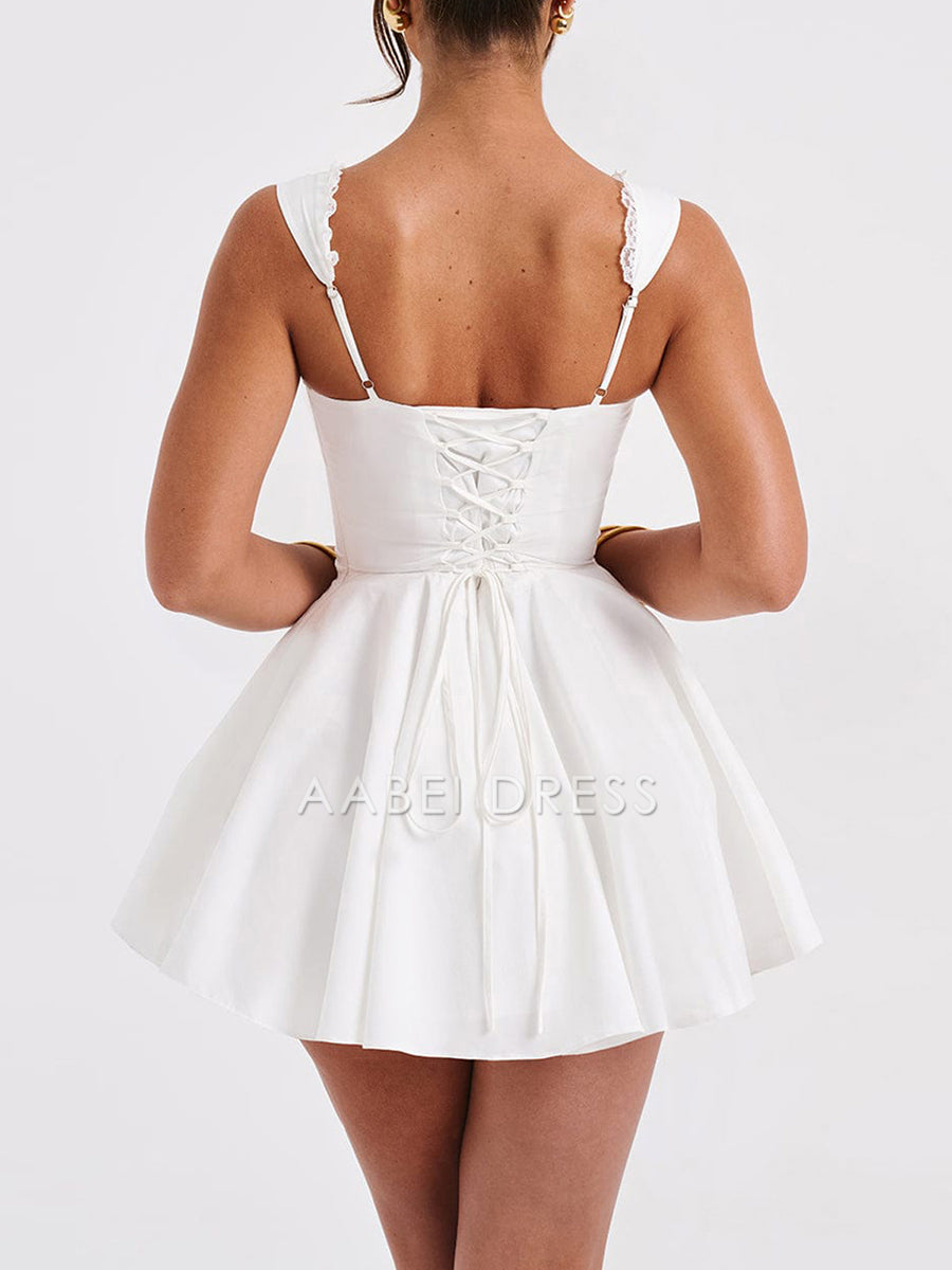 AABEI DRESS New Homecoming Dress Mini Corset Dress A-Line Deep V Neck Backless Ruffle Hem Sleeveless Party Club Dress