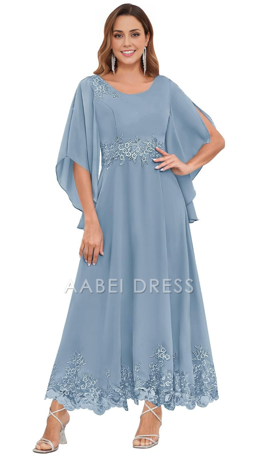 AABEI DRESS High Quality Mother of The Bride Dress A Line Chiffon Ankle Length Flutter Sleeve Lace Applique Dresses Formal Dresses