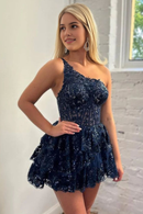 AABEI DRESS New Homecoming Dress Exquisite A Line One Shoulder Appliques Multi-Layers Sparkle Short Prom Dresse