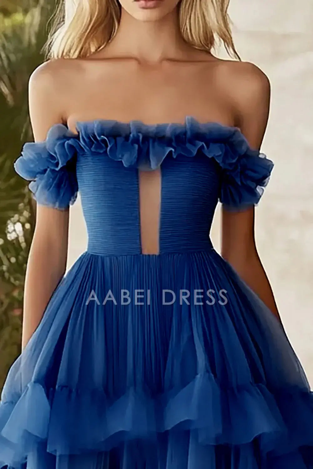 AABEI DRESS Hot Sale Prom Dress Fashion A Line Keyhole Long Fantastic Tulle Formal Dress With Slit Formal Dress