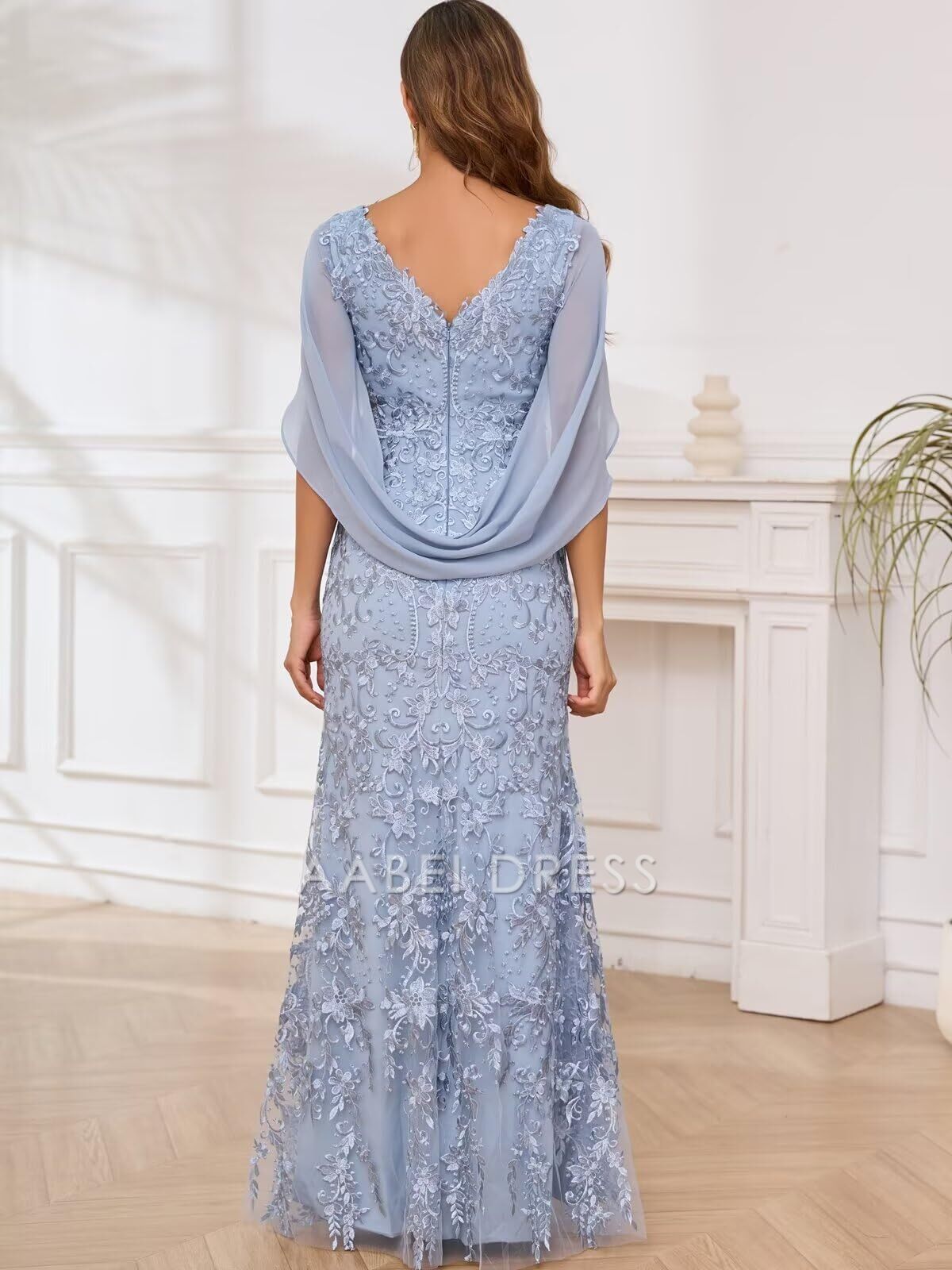 AABEI DRESS High Quality Mother of The Bride Dress Magnetic Mermaid V Neck Lace Long Dresses Exquisite Gown Cape Sleeves Formal Dresses