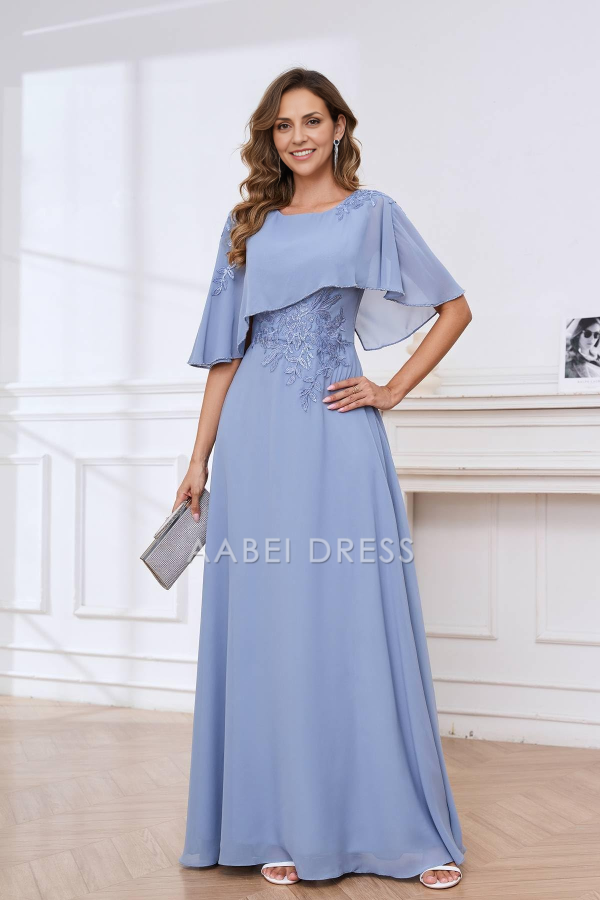 AABEI DRESS High Quality Mother of The Bride Dress Exquisite Cape Sleeves Lace Appliques Charming Dress Formal Dresses