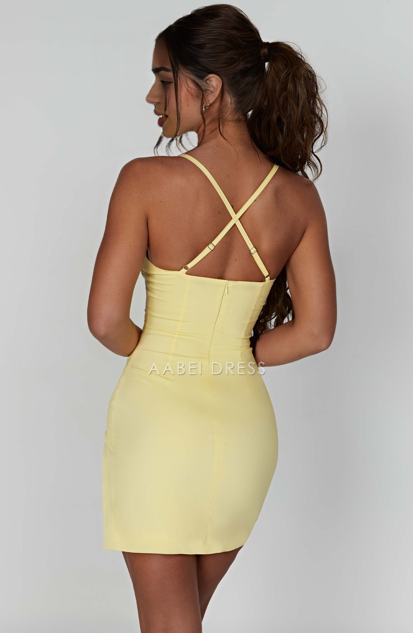 AABEI DRESS Hot Sale Homecoming Dress Charming Sheath Low-Cut Side Fork Sexy Mini Dress Sweet Short Prom Dresse