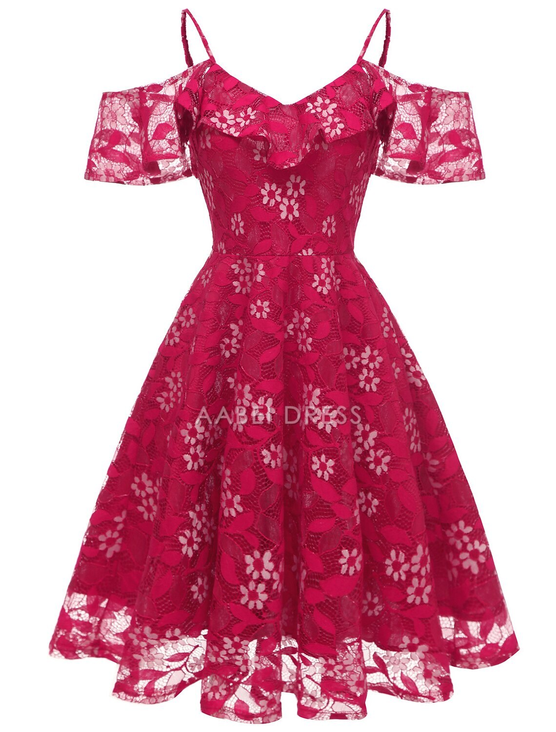 AABEI DRESS New Homecoming Dress A-Line Cocktail Dresses Beach Wedding Elegant Wedding Guest Graduation Knee Length Off Shoulder Spaghetti Strap Lace Pattern Prom Dresse