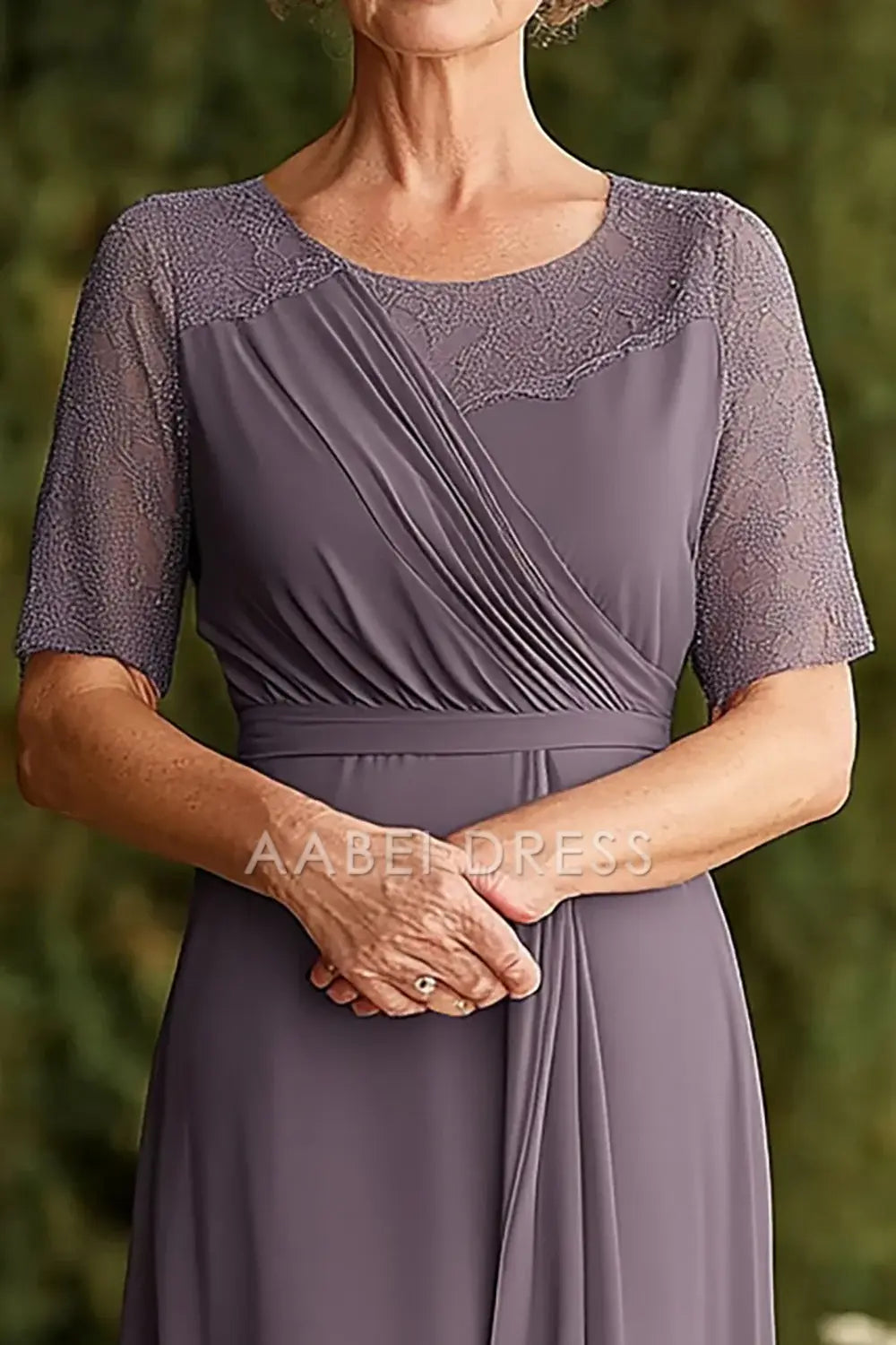 AABEI DRESS Mother Of The Bride Dress Elegant Chiffon Knee Length Lace Short Sleeves Retro Formal Wear Dresse