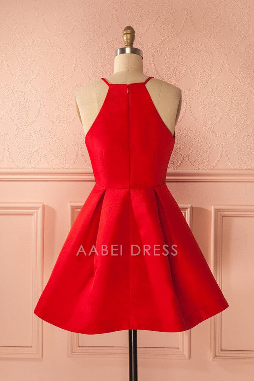 AABEI DRESS New Homecoming Dress Simple A-Line Halter Sleeveless Pleated Short Prom Dresse