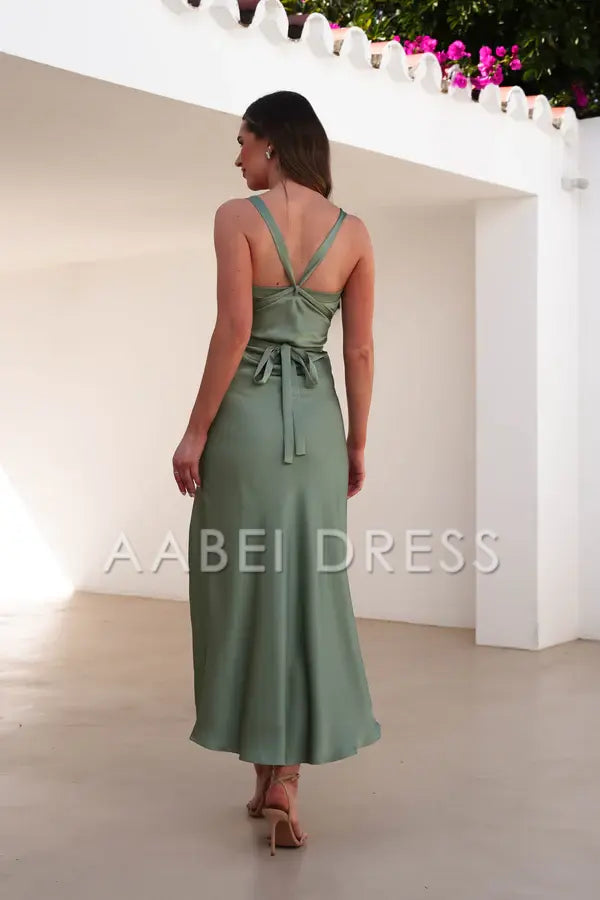 AABEI DRESS Prom Dress Petite Square Neck Thick Strap Thigh Split Elegant Simple dress