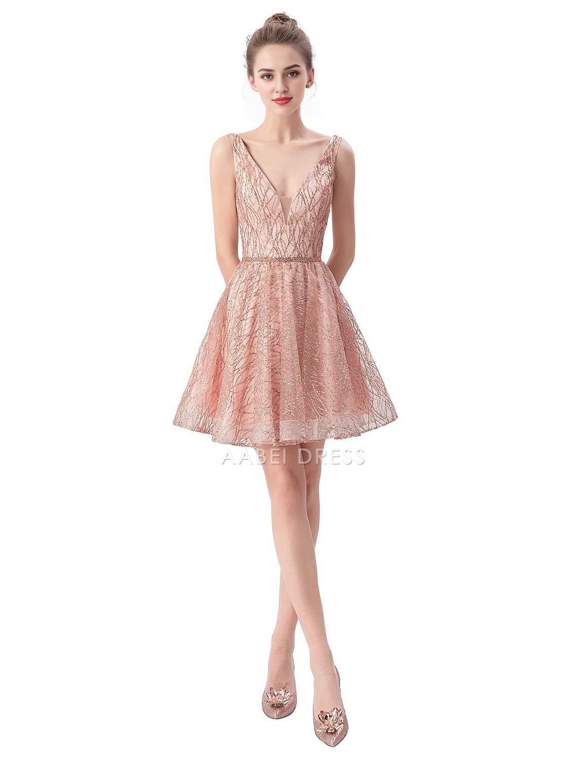 AABEI DRESS New Homecoming Dress Charming A Line V Neck Sleeveless Unique Shiny Short Prom Dress