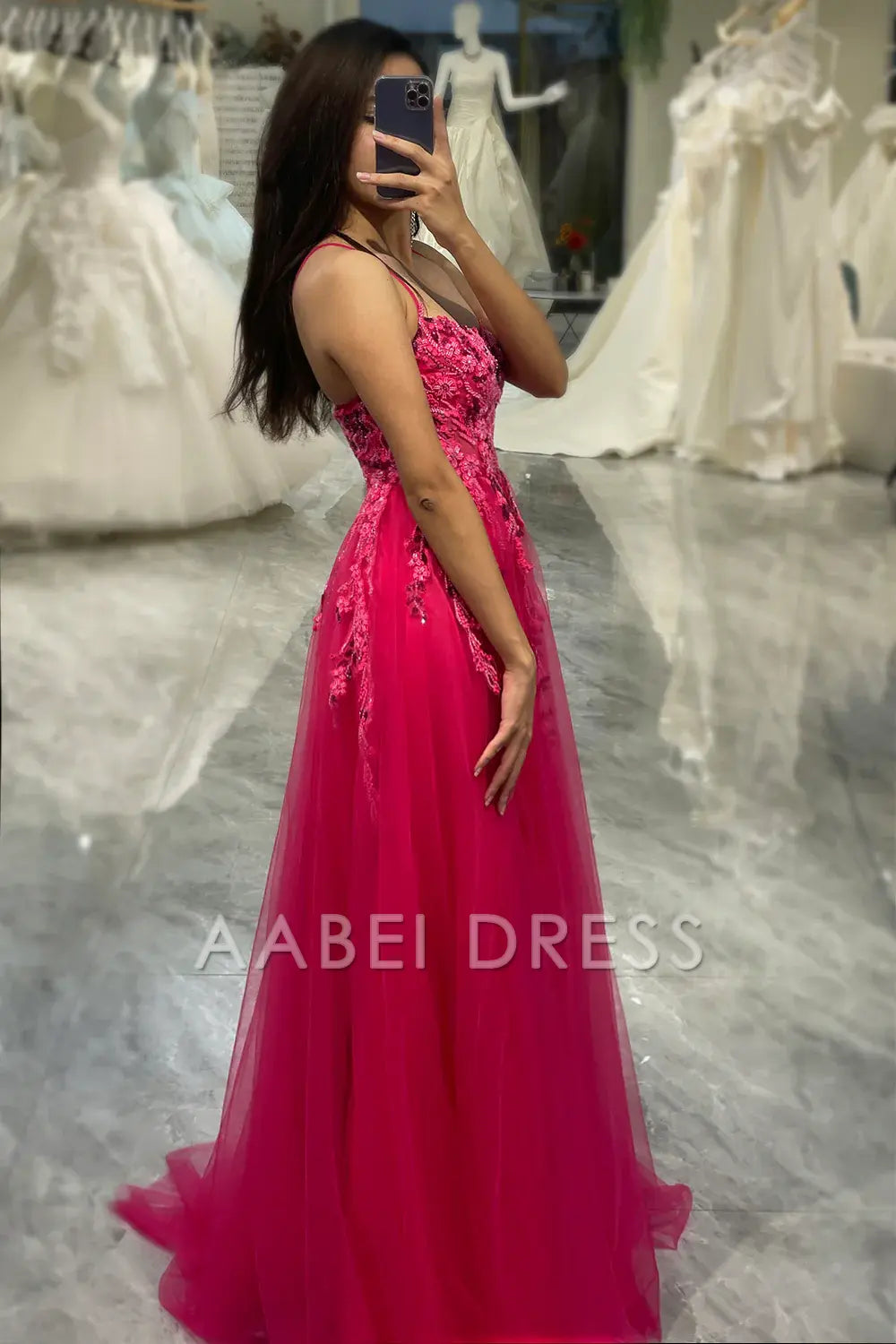 AABEI DRESS Prom Dress A Line Spaghetti Straps Tulle Long Appliques Fashion Charming Dress