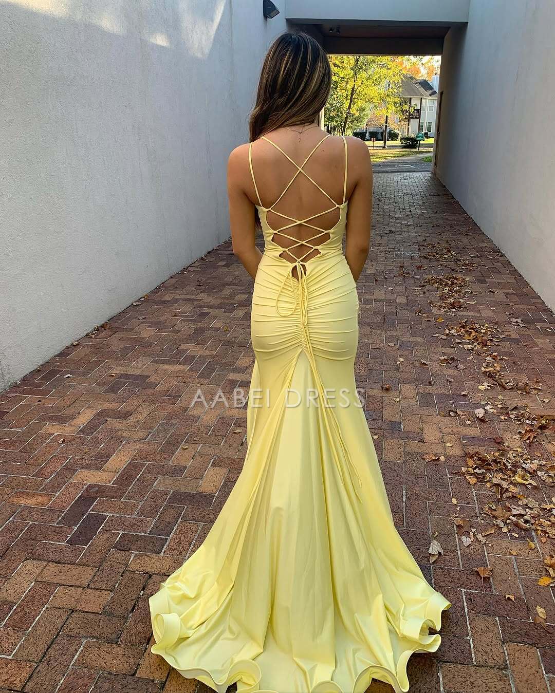 AABEI DRESS Prom Dress Mermaid V Neck Spaghetti Strap Backless Side Fork Long Charming Dress