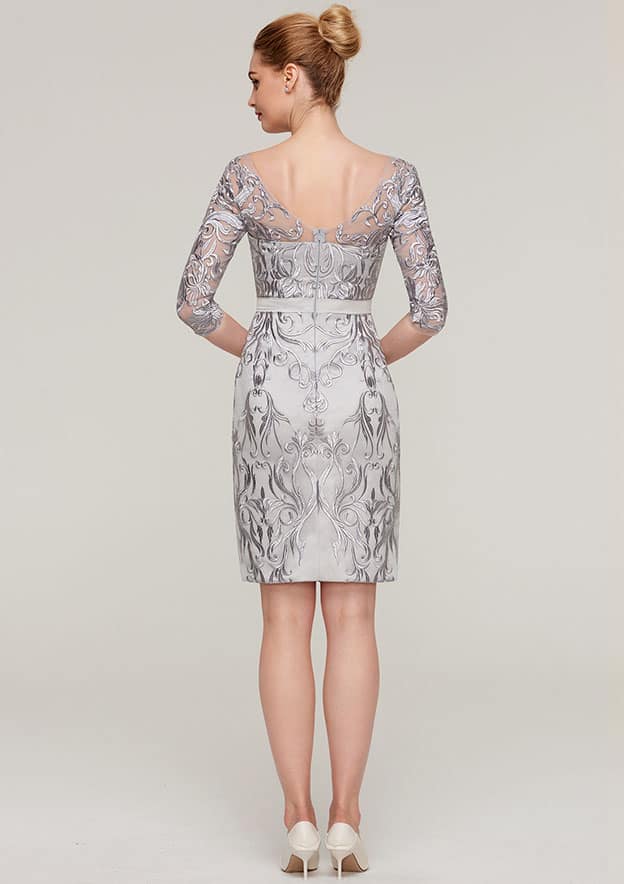 Vintage Wedding Guest Dresses Chiffon Sheath/Column V Neck 3/4 Sleeve Appliqued Waistband With Jacket Two-Piece Knee-Length Bargain Mother of the Bride Dress