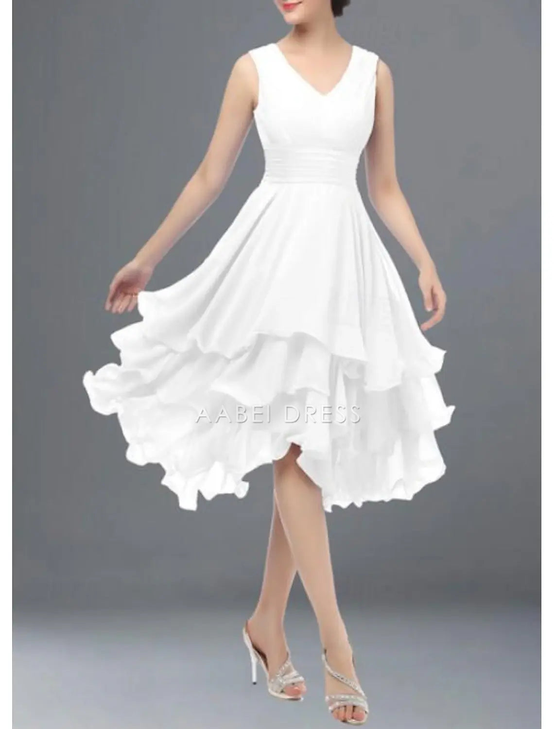 AABEI DRESS New Homecoming Dress A-Line Wedding Guest Dresses Party Dress Asymmetrical Sleeveless V Neck Chiffon with Ruched Tiered Dress Elegant Short Prom Dresses