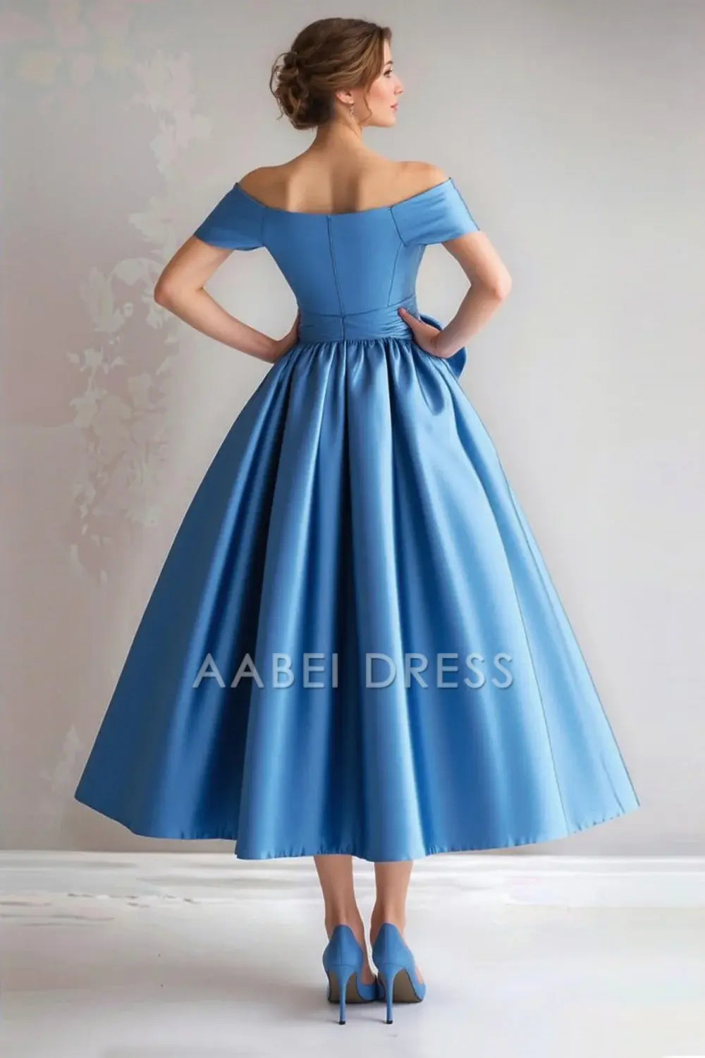AABEI DRESS Mother Of The Bride Dress Off The Shoulder A-Line Satin Tea Length With Bow Dignified Formal Wear Dresses