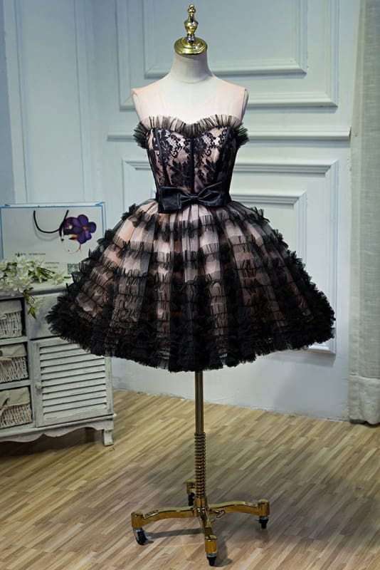 AABEI DRESS Homecoming Dress A Line Sheer Round Neck Tulle Bowknot Pretty Short Formal Dress Prom Dress