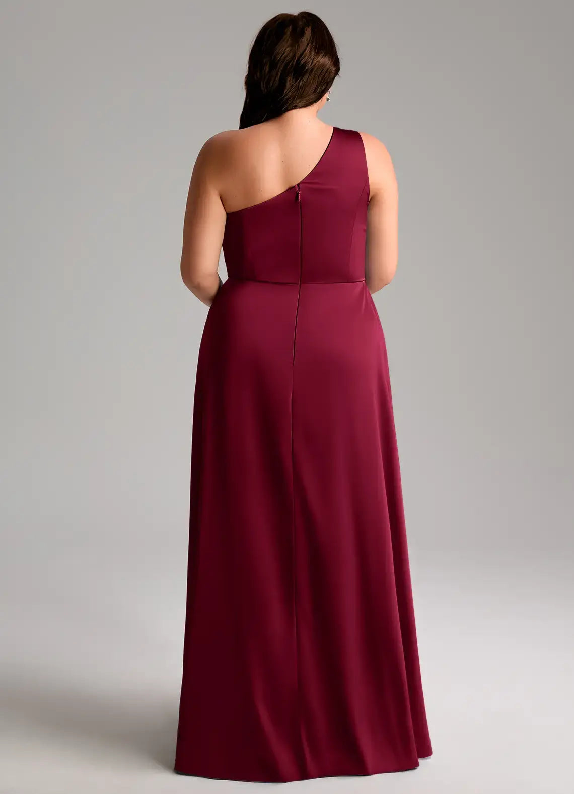 Elegant Burgundy A-Line One Shoulder Sleeveless Knot Pleated Side Fork Simple Plus Size Formal Dress Hot Sale Prom Dress