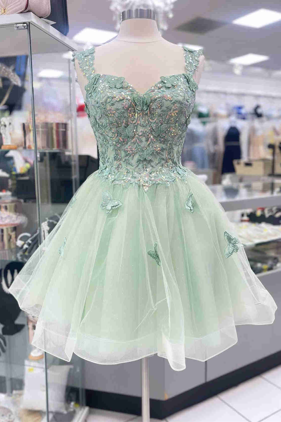 AABEI DRESS New Homecoming Dress Exquisite A-Line Sweetheart Butterfly Appliques Lace-Up Cute Short Prom Dresse