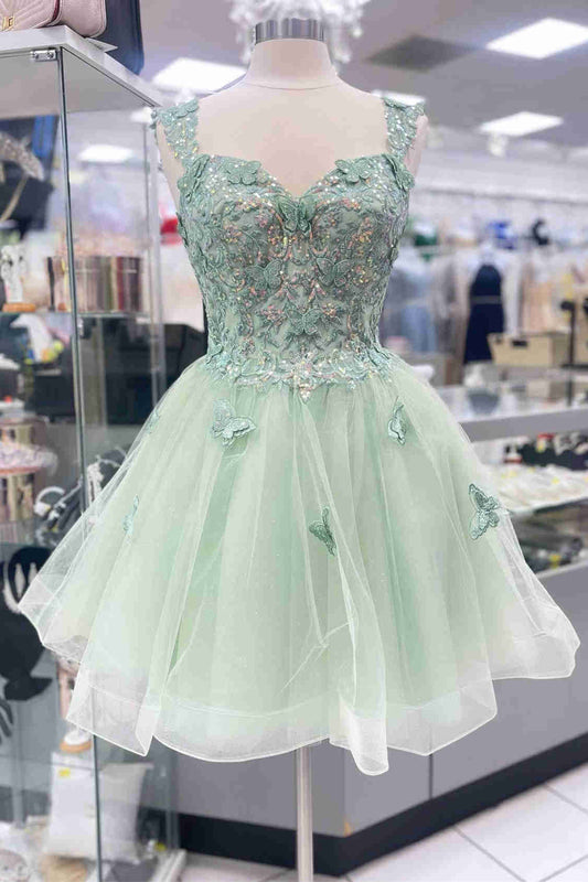AABEI DRESS New Homecoming Dress Exquisite A-Line Sweetheart Butterfly Appliques Lace-Up Cute Short Prom Dresse