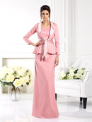 Sheath/Column Square Sleeveless Long Woven Satin Mother of the Bride Dresses