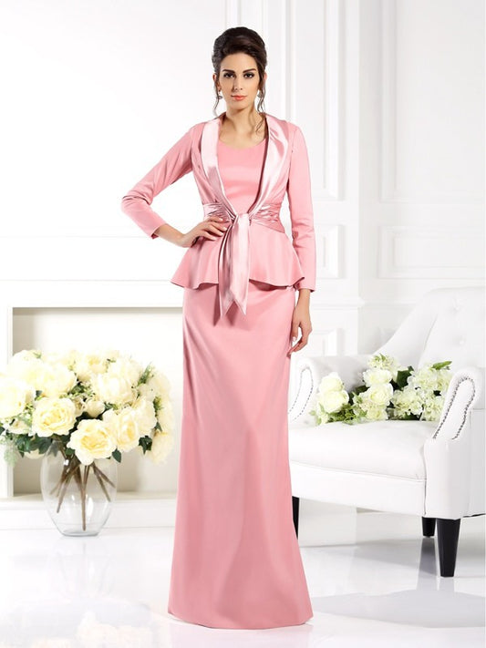 Sheath/Column Square Sleeveless Long Woven Satin Mother of the Bride Dresses