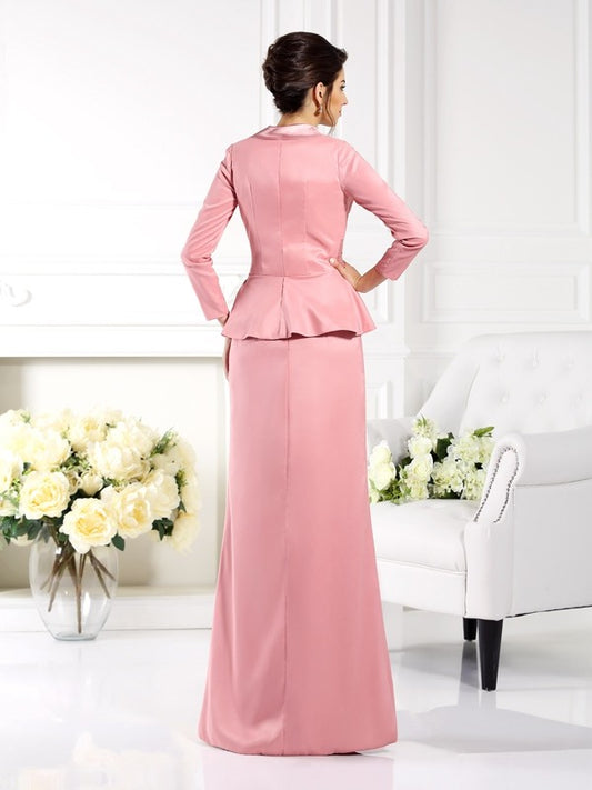 Sheath/Column Square Sleeveless Long Woven Satin Mother of the Bride Dresses