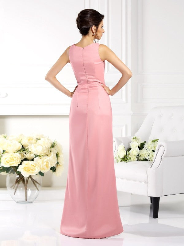 Sheath/Column Square Sleeveless Long Woven Satin Mother of the Bride Dresses