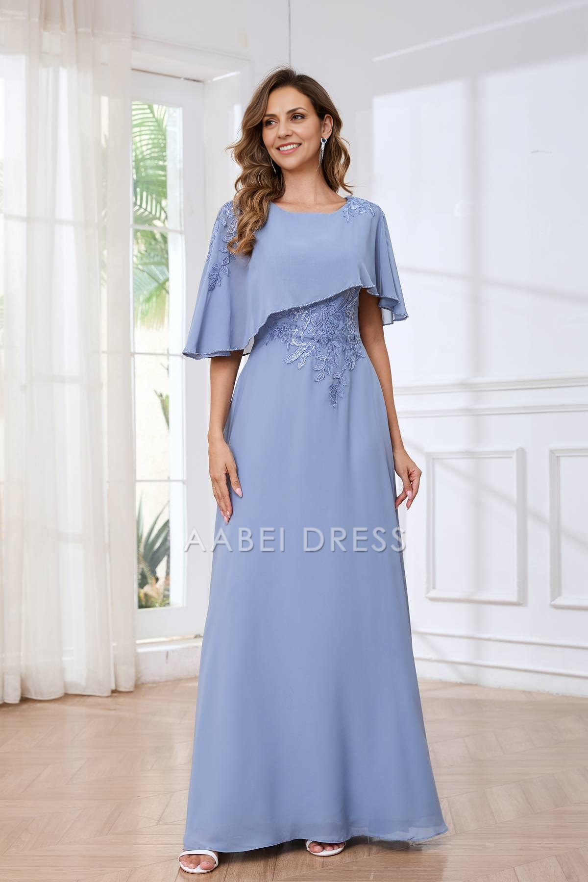 AABEI DRESS High Quality Mother of The Bride Dress Exquisite Cape Sleeves Lace Appliques Charming Dress Formal Dresses