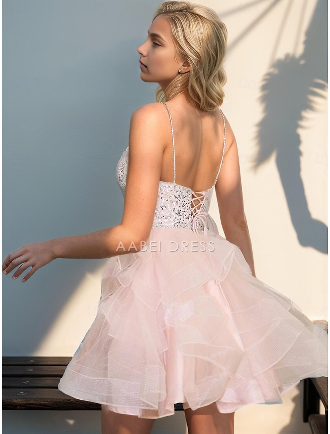 AABEI DRESS New Homecoming Dress A-Line Open Back Dress Graduation Sleeveless Spaghetti Strap Organza with Sequin Sexy Short Prom Dresses