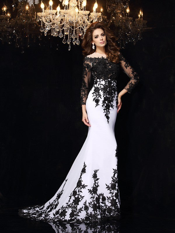 AABEI DRESS Sheath/Column Scoop Lace Long Sleeves Long Chiffon Dresses Mother of the Bride Dresses