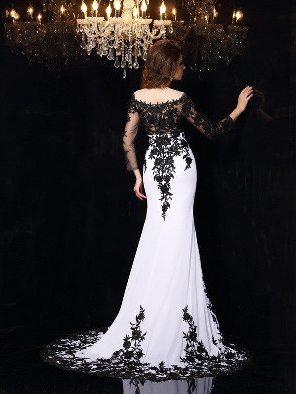 AABEI DRESS Sheath/Column Scoop Lace Long Sleeves Long Chiffon Dresses Mother of the Bride Dresses