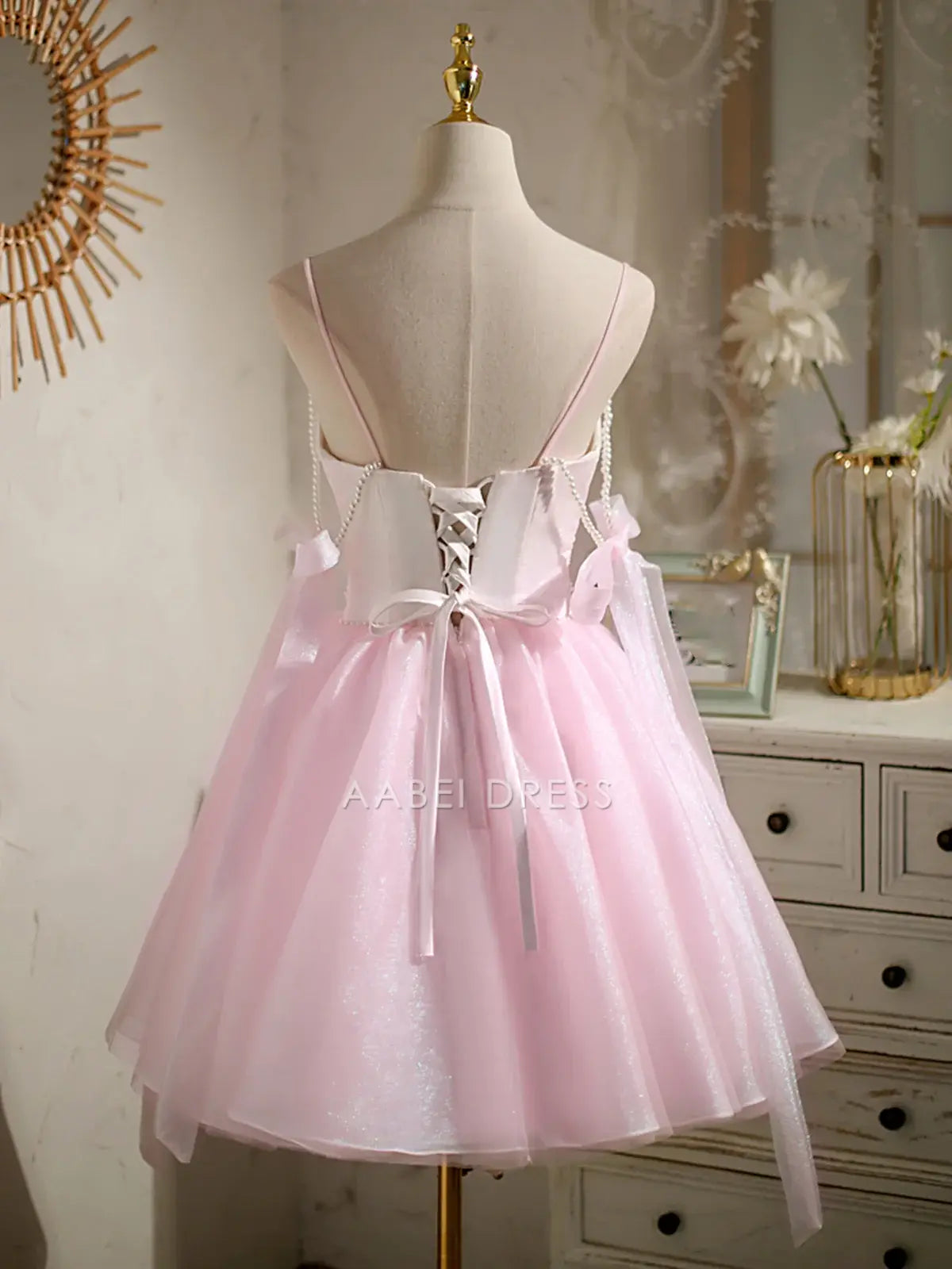 AABEI DRESS New Homecoming Dress Exquisite A-Line spaghetti straps sleeveless Backless Pearls Cute Short Prom Dresse