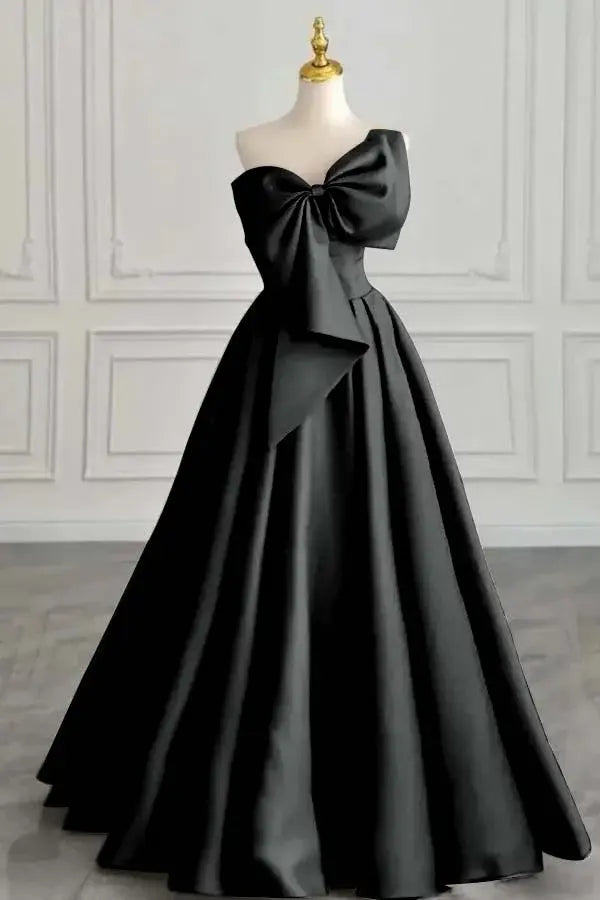 Elegant Formal Women's Dresses Satin A Line One Shoulder Sleeveless With Bowkont Ruched Hem Long Affordable Prom Dress