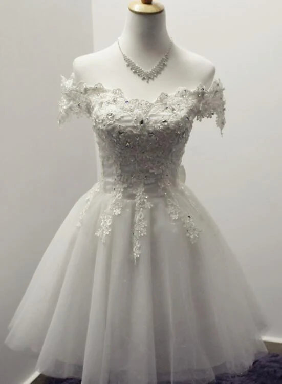 AABEI DRESS New Homecoming Dress Exquisite A-line Off-the-shoulder Tulle Appliqued With Bow Short Prom Dress