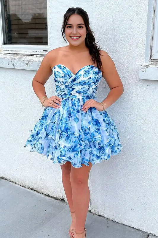 AABEI DRESS New Homecoming Dress Cute A-Line Sweetheart Strapless Ruched Printing Party Retro Short Prom Dresse