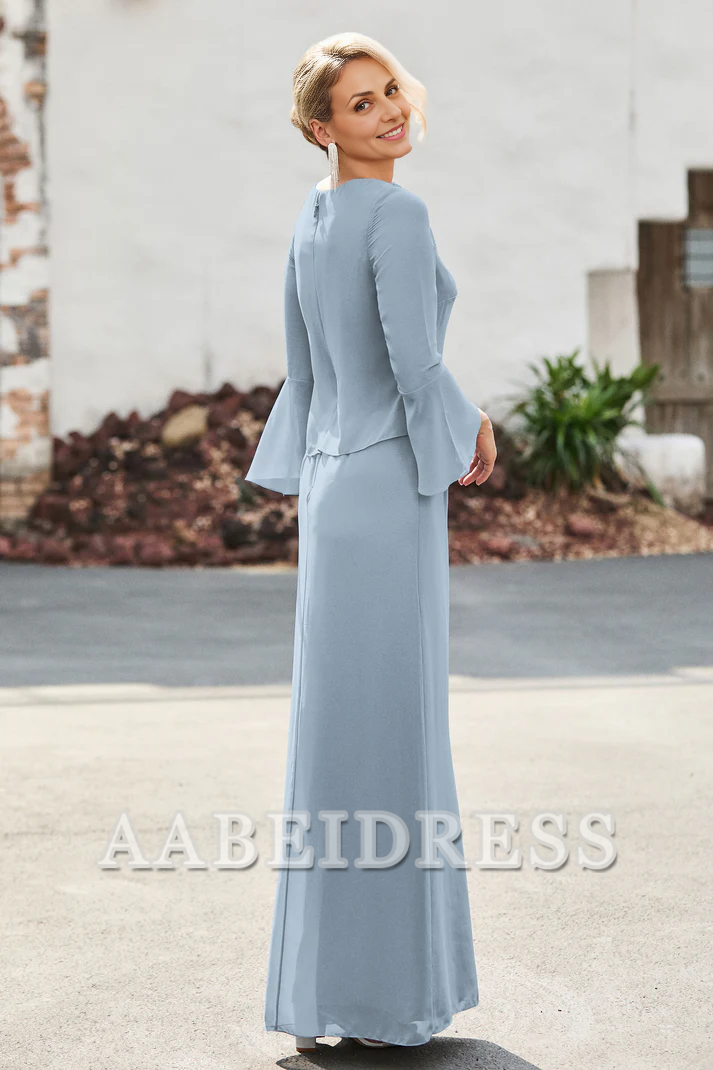 AABEI DRESS Mother of the Bride Dresses Long Sleeves V-neck Sheath Dress With Slit Elegant Formal Dress Wedding Guests Dresses