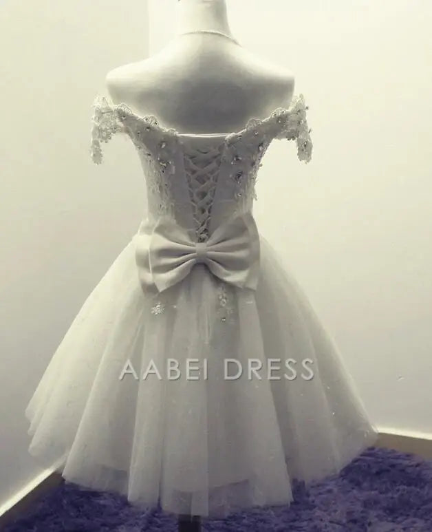 AABEI DRESS New Homecoming Dress Exquisite A-line Off-the-shoulder Tulle Appliqued With Bow Short Prom Dress