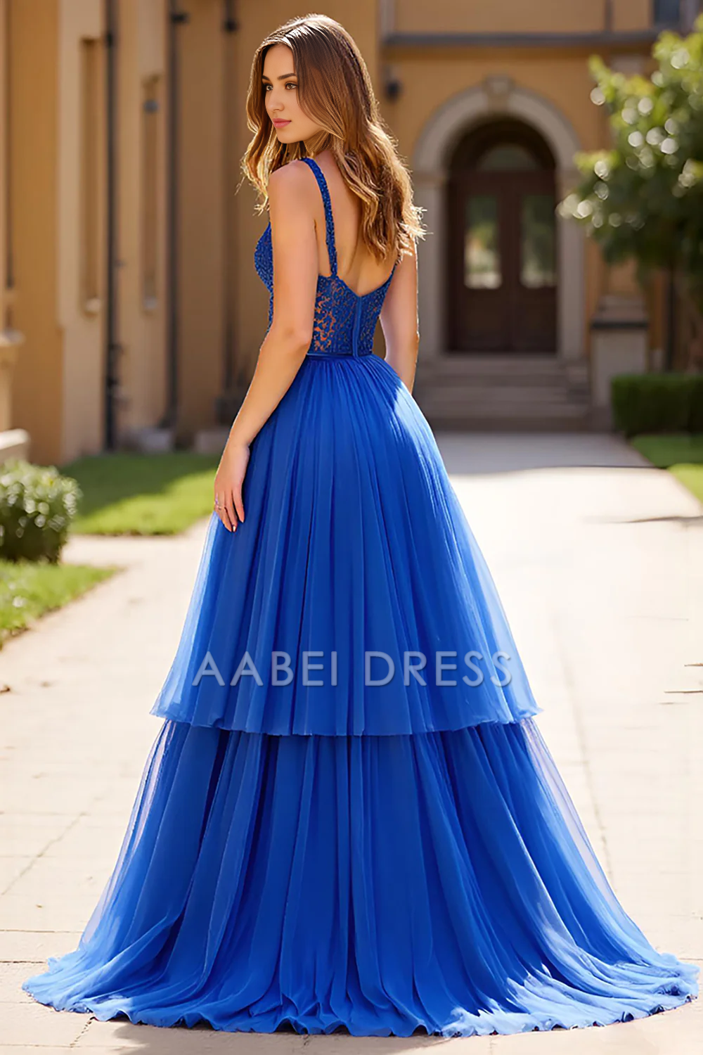 AABEI DRESS Hot Sale Prom Dress Exquisite A Line Sweetheart Tulle Tiers Backless Long Formal Dress