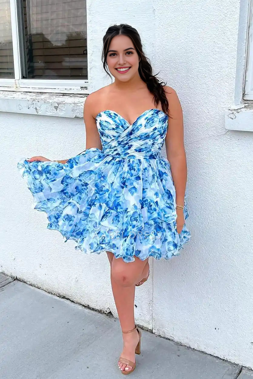 AABEI DRESS New Homecoming Dress Cute A-Line Sweetheart Strapless Ruched Printing Party Retro Short Prom Dresse