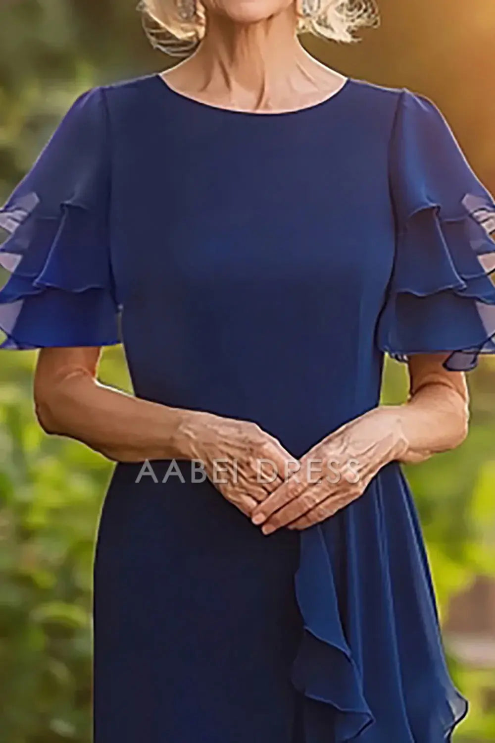 AABEI DRESS Mother Of The Bride Dress Sheath Ruched Chiffon Tiered Sleeves Long Elegant Fashion Formal Wear Dresse