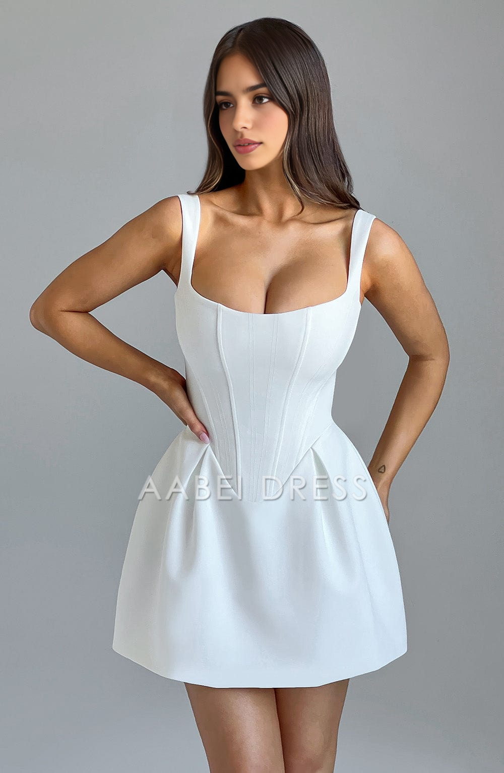 AABEI DRESS Hot Sale Homecoming Dress Simple A Line Square neckline Wide shoulder strap Mini Dress Elegant Short Prom Dresse