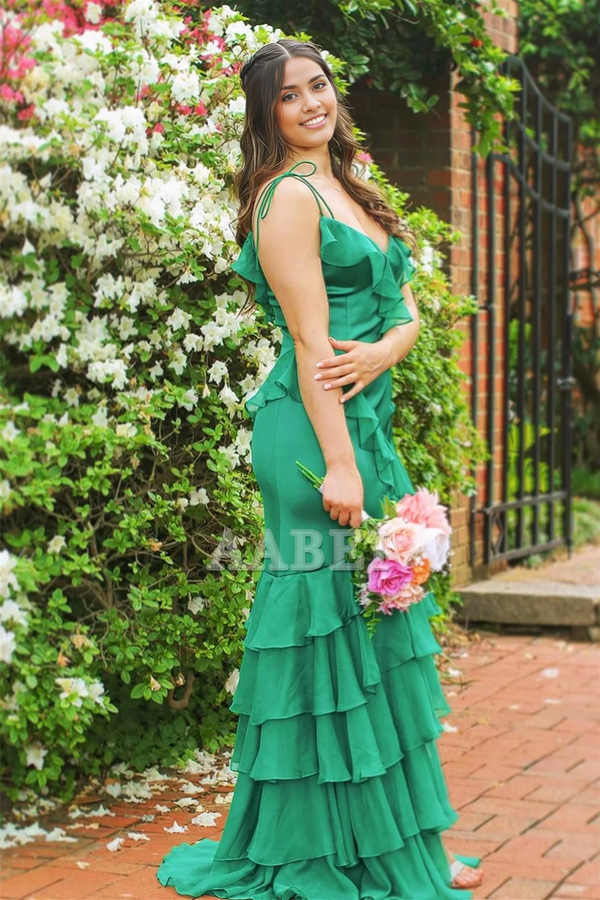 Evening Dress Sweetheart Tie Shoulder Mermaid Ruffle Tiered Long Prom Dress Side Fork Sweep Train Charming Formal Women's Dresses