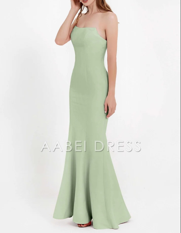 AABEI DRESS Elegant Mermaid Strapless Chiffon Straight Across Bodycon Long Simple Evening Dress