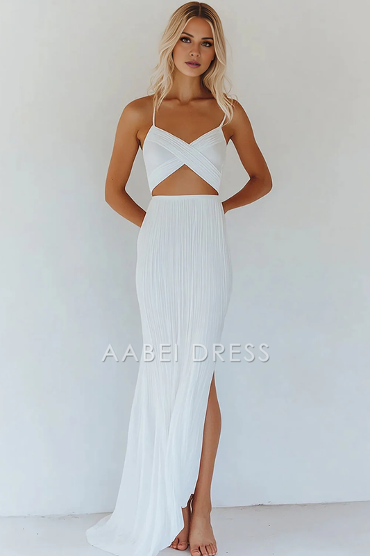 AABEI DRESS Hot Sale Homecoming Dress Sheath Spaghetti Straps Hollow Out Bodycon Pleated Fashion Graduation Dress
