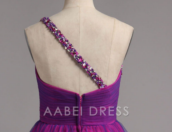 AABEI DRESS New Homecoming Dress A-line One Shoulder Tulle Ruffles with Beads Sparkle Short Prom Dress