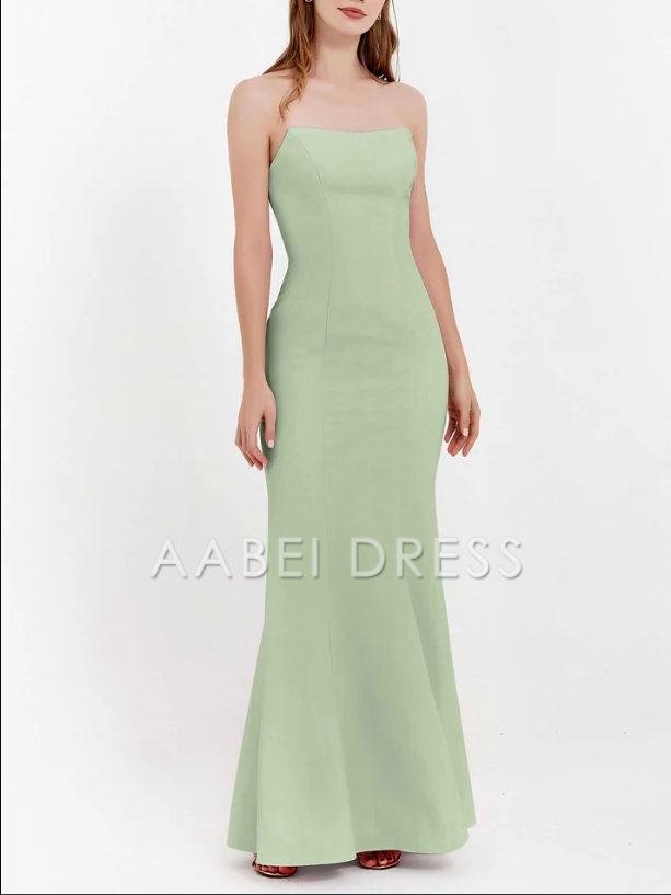 AABEI DRESS Elegant Mermaid Strapless Chiffon Straight Across Bodycon Long Simple Evening Dress