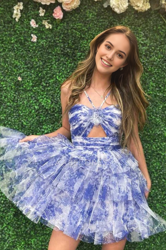 AABEI DRESS New Homecoming Dress Fantastic Colorful Halter Empire Chiffon A-Line Hollow out Tiered Ruched Cute Short Prom Dresse
