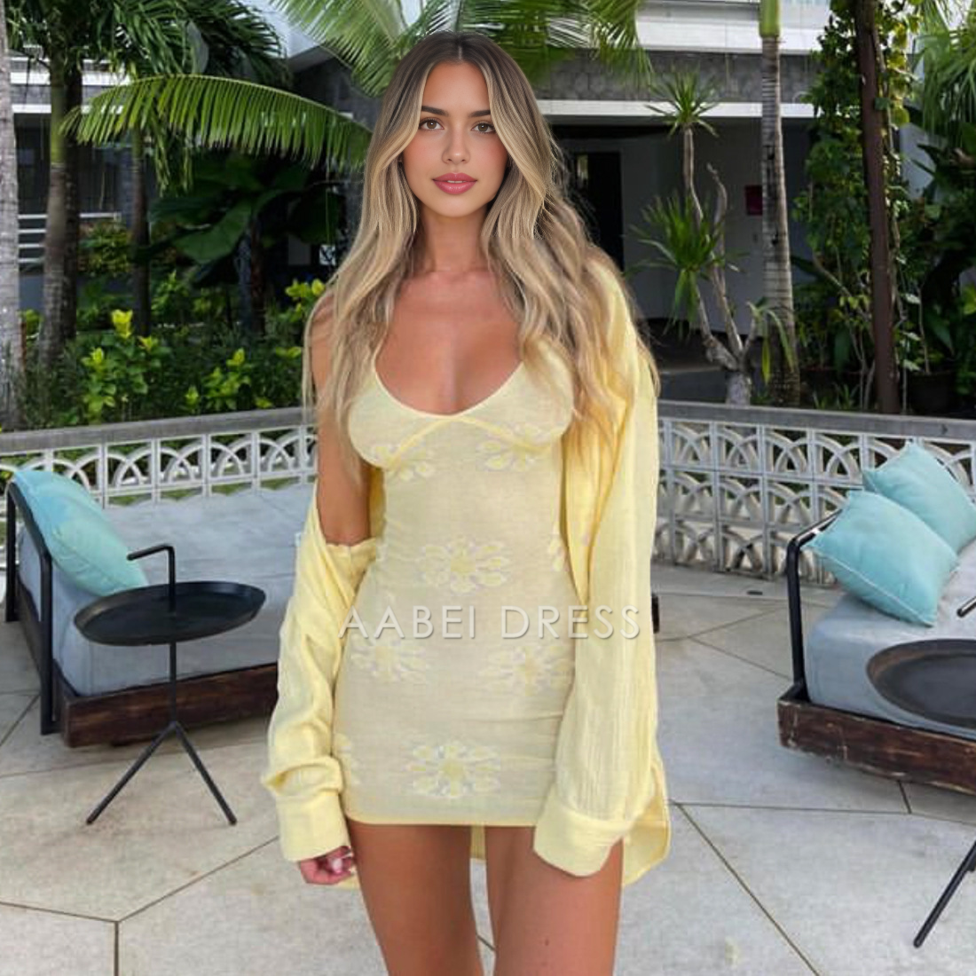 AABEI DRESS New Homecoming Dress Sexy Flowers Printed Slim Sling V Neck Backless Mini Dresses Beach Holiday Vestidos Short Prom Dress
