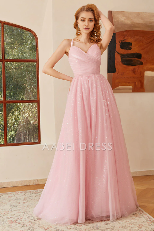 AABEI DRESS Hot Sale Prom Dress Exquisite Glitter Sweetheart Spaghetti Strap Lace-Up Ruched Backless Long Formal Dress